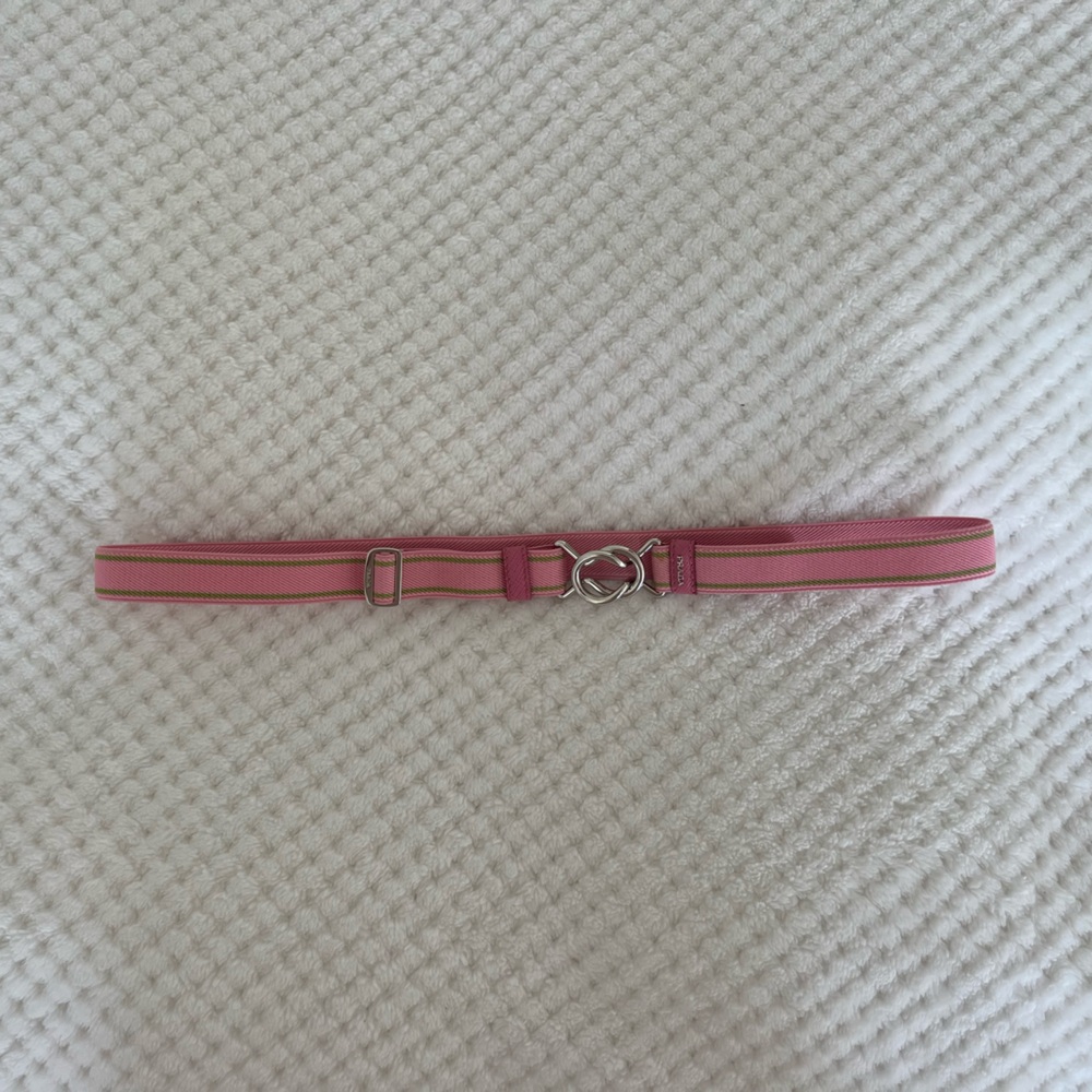 Pink Stretchy Prada Belt with a Silver Metal Buckle